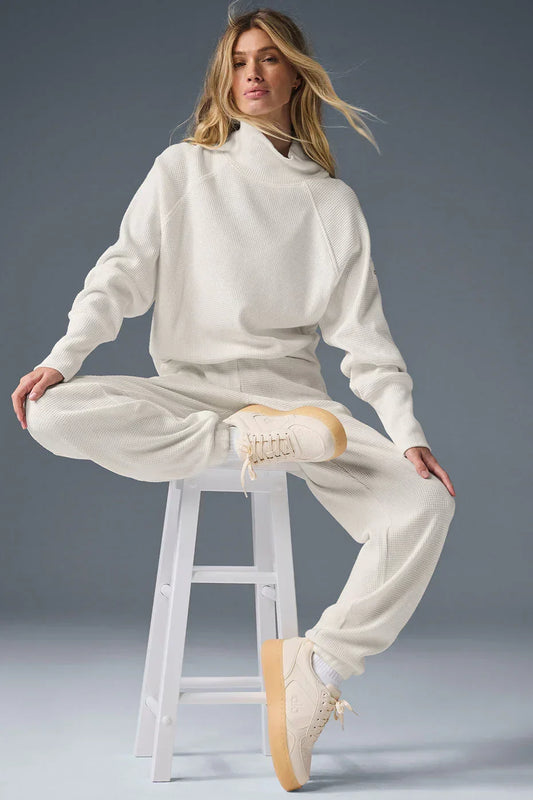 Waffle Weekend Escape Mock Neck Lange Mouw